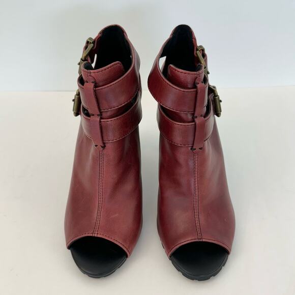 Diesel High Heel Booties Peep-Toe Dark Red Combat Sole | Size US 9 - Picture 2 of 12